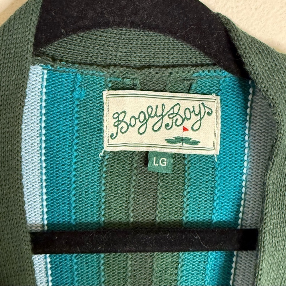 Bogey Boys Seeing Green Cardigan Size Large Holiday Golf Stripes - Picture 3 of 6